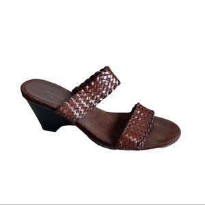 Liz Claiborne Leather Slip On Braided Strap Wedge Sandals Brown 10